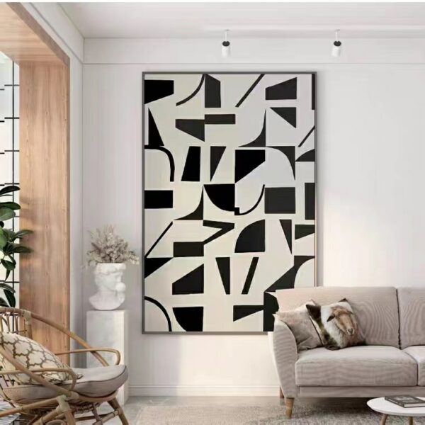 Abstract Geometric Art Black And White Canvas Art Minimalist Living Room