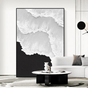Black And White Painting Minimalist Home Decor Sea Waves