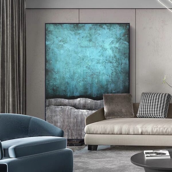 Blue Abstract Wall Art Hotel Painting Large Modern Art