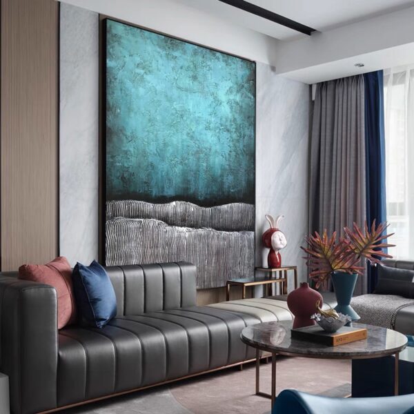 Blue Abstract Wall Art Hotel Painting Large Modern Art