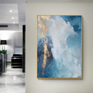 Blue And Gold Foil Abstract Oil Painting Modern Wall Art For Living Room