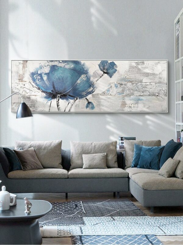 Blue Flower Painting Large Blue Canvas Wall Art Artwork For Bedroom