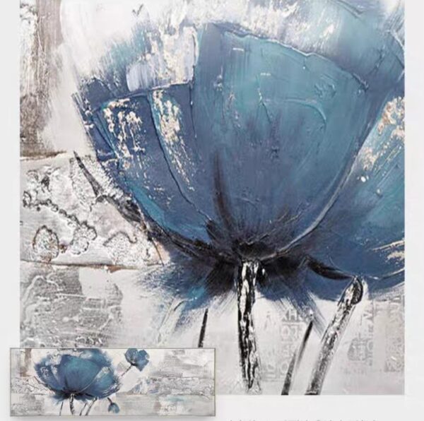 Blue Flower Painting Large Blue Canvas Wall Art Artwork For Bedroom