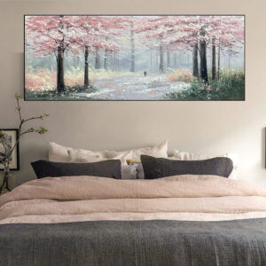 Cherry Blossom Tree Painting Pink Wall Art Decor For Bedroom