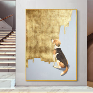 Abstract Dog Painting Gold Living Room Decor Canvas Wall Art