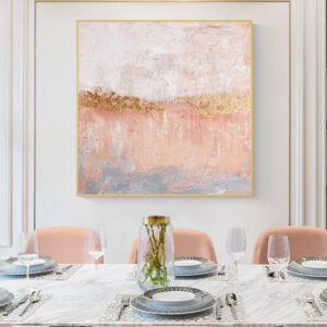 Abstract Gold Foil Pink Paint Dining Room Wall Art
