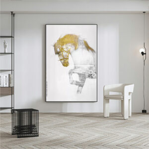 Abstract Horse Painting White And Gold Bathroom Wall Art Frames