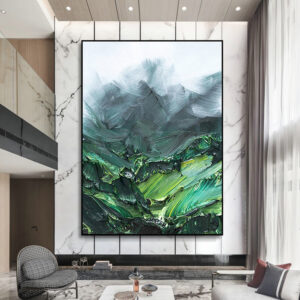 Abstract Mountain Painting Dark Green Bedroom Living Room Wall Art