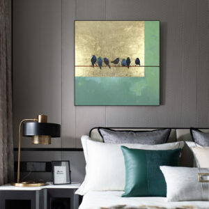 Acrylic Bird Painting Canvas Gold Frame Wall Art Dining Room