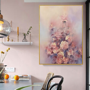 Elegant Rose Pink Flower Painting Luxury Pink Living Room Bedroom