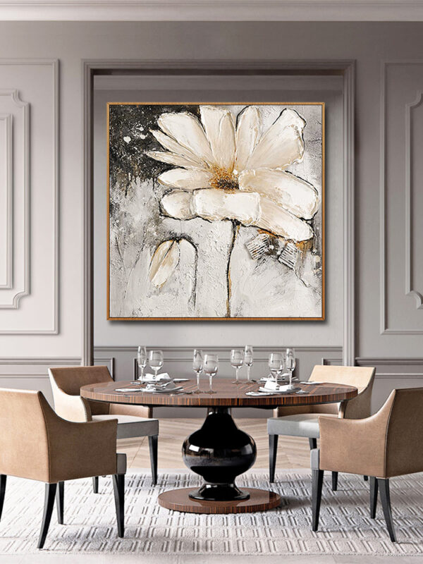 Magnolia Painting Large Black And White Wall Art Dining Room Accent Wall