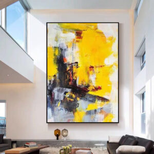 Yellow Abstract Art Oil Painting Texture Luxury Black Living Room