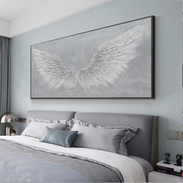 Angel Wings Painting White Wall Art Large Apartment Painting