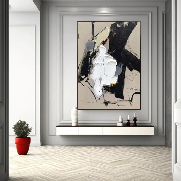 Beige Black And White Paintings Wall Art Living Room Large Abstract Art