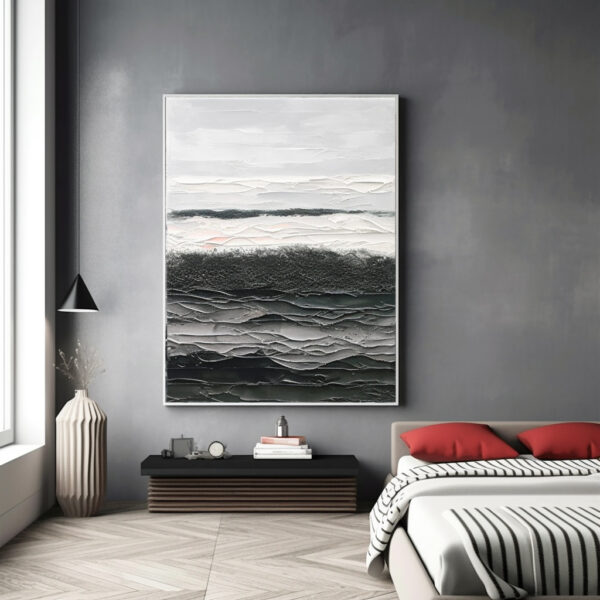 Large Wall Decorations Black And White Abstract Painting Sea Wave House Paintings