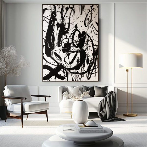 Pollock Black And White Paintings Fabric Wall Art Bedroom Painting