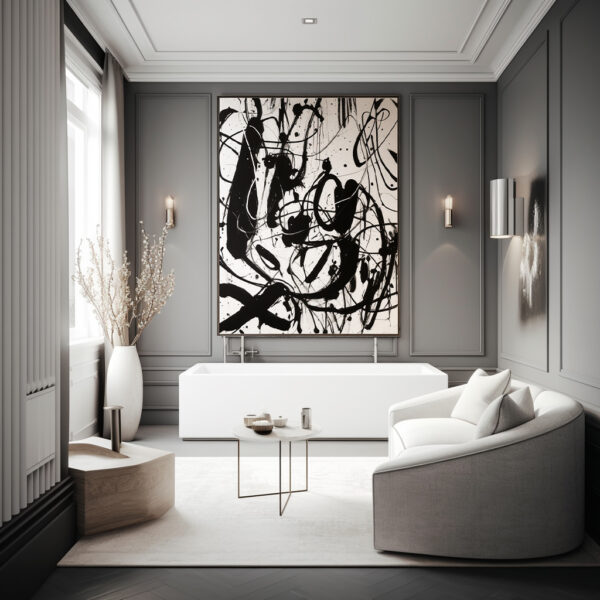 Pollock Black And White Paintings Fabric Wall Art Bedroom Painting