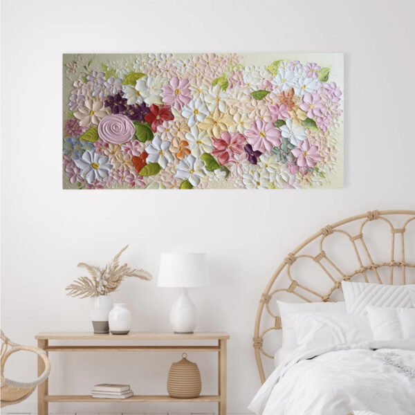 Fresh Healing Acrylic Flower Painting Rose Cherry Blossom Textured Wall Art Dining Room Wall Decor1