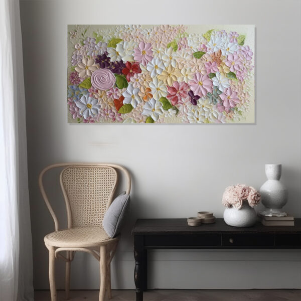 Fresh Healing Acrylic Flower Painting Rose Cherry Blossom Textured Wall Art Dining Room Wall Decor1