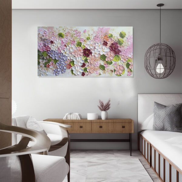Fresh Healing Creamy Pink And Purple Wall Art Flower Field Painting Large Living Room Wall Decor4