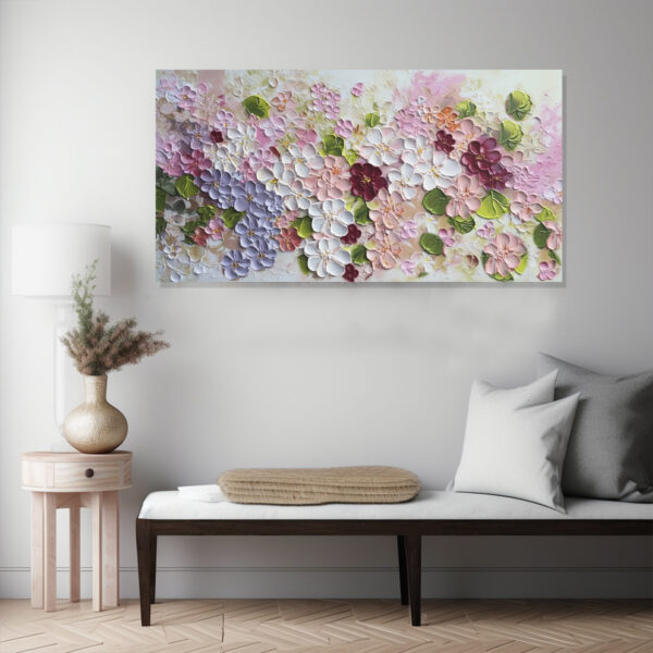 Fresh Healing Creamy Pink And Purple Wall Art Flower Field Painting Large Living Room Wall Decor4