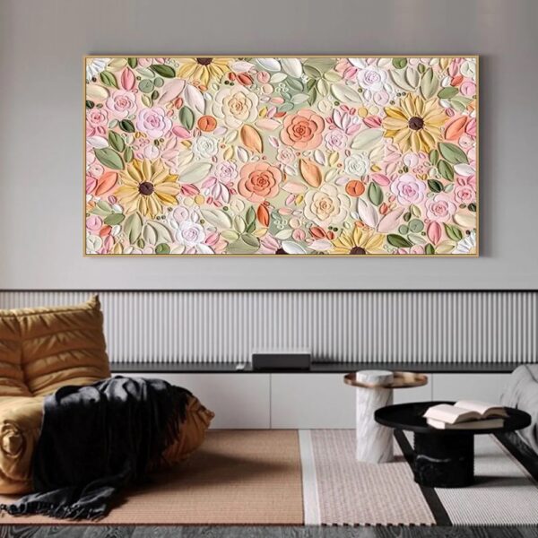 Abstract Blooming Flower Oil Painting On Canvas Gift For Her Living Room Wall Art Textured Wall Art Mother's Day Gift Plants Wall Art