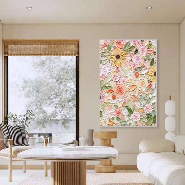 Abstract Blooming Flower Oil Painting On Canvas Gift For Her Living Room Wall Art Textured Wall Art Mother's Day Gift Plants Wall Art