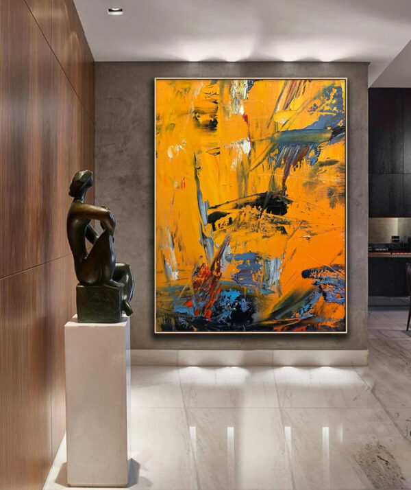 Large Yellow Painting Abstract Art, Extra Large Painting On Canvas,Large Orange Abstract Painting, Contemporary Art Modern Oil Painting