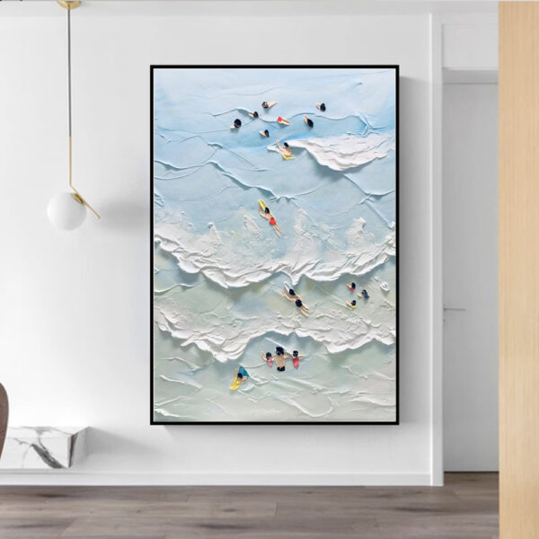 The Beach Joys Ocean Surfing Art Hand Painted Extra Large Heavy Textured 3D Minimalist Swimming Art Abstract Oil Painting Contemporary Art5