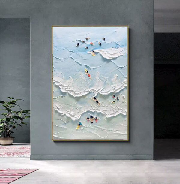 The Beach Joys Ocean Surfing Art Hand Painted Extra Large Heavy Textured 3D Minimalist Swimming Art Abstract Oil Painting Contemporary Art5